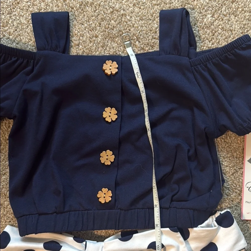 Rare Editions Off-the-Shoulder Navy Tank Top & Large-Dot Shorts Set